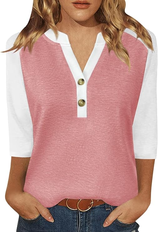 Womens Tops 3/4 Sleeve Button Down Raglan Shirts