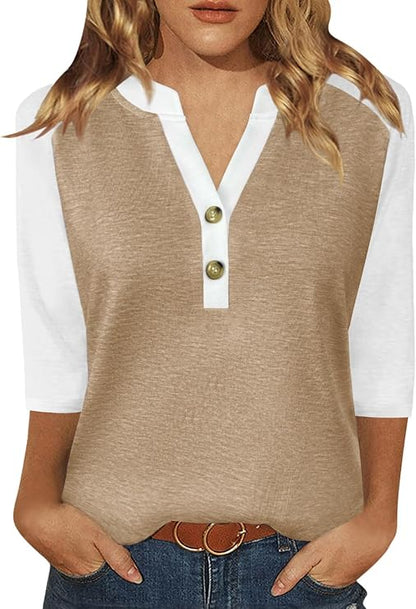 Womens Tops 3/4 Sleeve Button Down Raglan Shirts